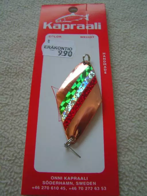 Kapraali-rautupilkki 60mm,Malli:8,Kupari,vihreä/hopea/puna-raita 3 Kapraali-rautupilkki 60mm,Malli:8,Kupari,vihreä/hopea/puna-raita