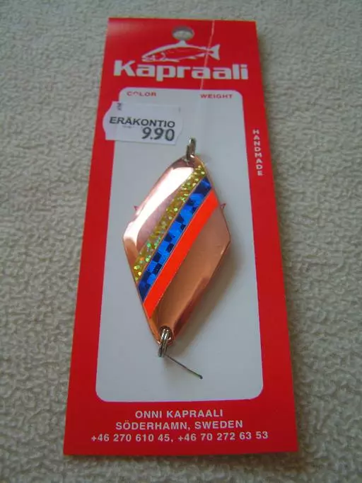 Kapraali-rautupilkki 60mm,Malli:8,Kupari,kulta/sini/puna-raita 3 Kapraali-rautupilkki 60mm,Malli:8,Kupari,kulta/sini/puna-raita