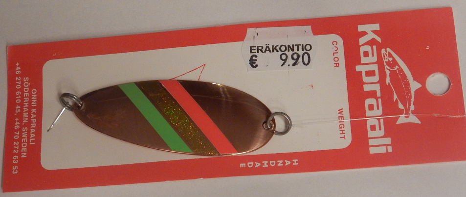 Kapraali-rautupilkki 70mm,Malli:2,Kupari,punainen/keltainen/vihreä -raita 3 Kapraali-rautupilkki 70mm,Malli:2,Kupari,punainen/keltainen/vihreä -raita