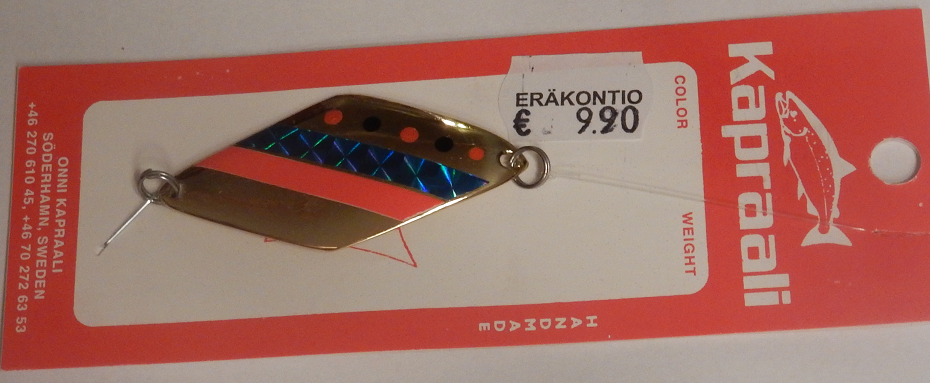 Kapraali-rautupilkki 60mm,Malli:8,Messinki,sininen/punainen -raita, Sekä Mustia Ja Punaisia Pisteitä 3 Kapraali-rautupilkki 60mm,Malli:8,Messinki,sininen/punainen -raita, Sekä Mustia Ja Punaisia Pisteitä